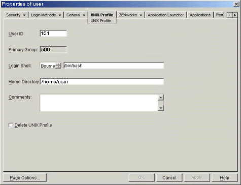 User properties dialog